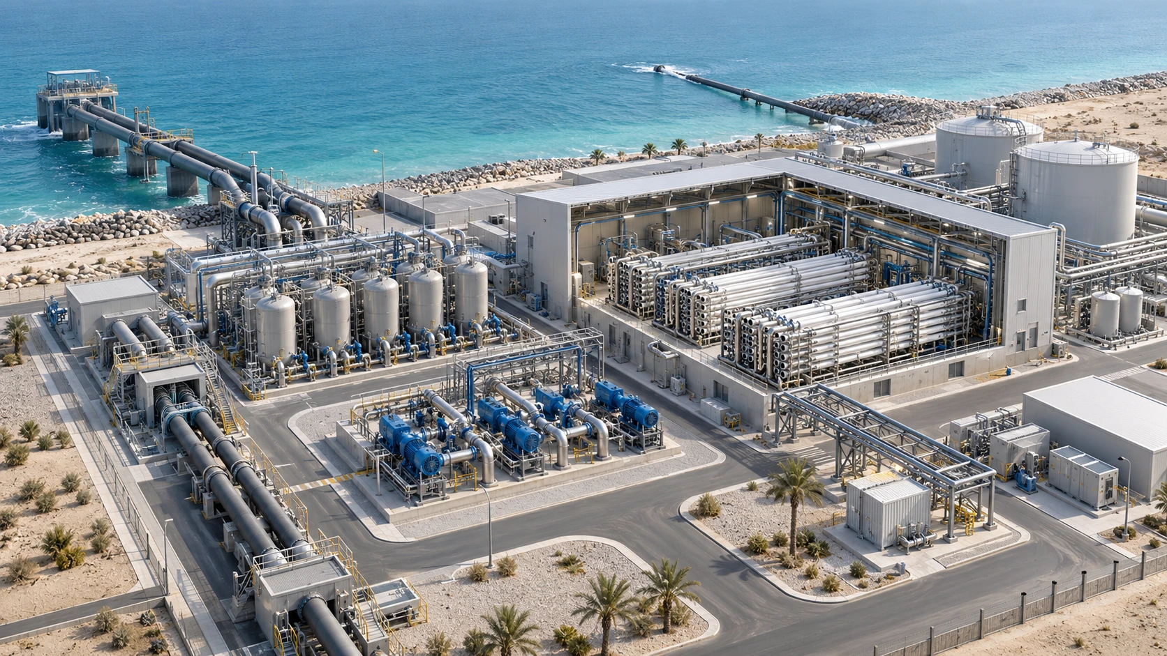 Conceptual water & desalination plant scene